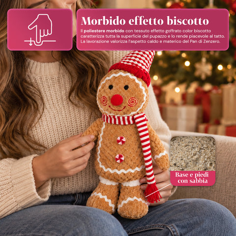 Pluszowa figurka piernikowego ludzika Ginger o wysokości 30 lub 40 cm – dekoracja bożonarodzeniowa z czapką kucharską lub świąteczną czapką