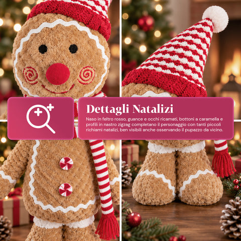 Pluszowa figurka piernikowego ludzika Ginger o wysokości 30 lub 40 cm – dekoracja bożonarodzeniowa z czapką kucharską lub świąteczną czapką