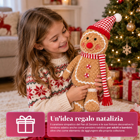 Pluszowa figurka piernikowego ludzika Ginger o wysokości 30 lub 40 cm – dekoracja bożonarodzeniowa z czapką kucharską lub świąteczną czapką