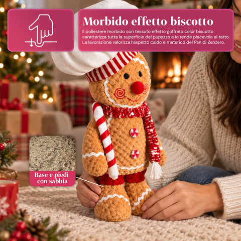 Pluszowa figurka piernikowego ludzika Ginger o wysokości 30 lub 40 cm – dekoracja bożonarodzeniowa z czapką kucharską lub świąteczną czapką