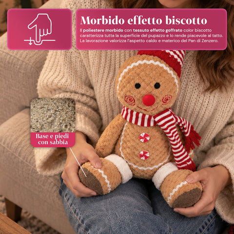 Pluszowa figurka piernikowego ludzika Ginger o wysokości 30 lub 40 cm – dekoracja bożonarodzeniowa z czapką kucharską lub świąteczną czapką