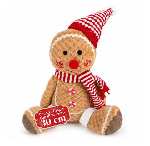 Pluszowa figurka piernikowego ludzika Ginger o wysokości 30 lub 40 cm – dekoracja bożonarodzeniowa z czapką kucharską lub świąteczną czapką