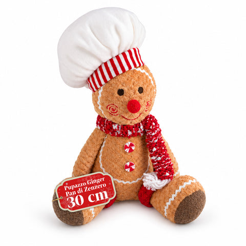 Pluszowa figurka piernikowego ludzika Ginger o wysokości 30 lub 40 cm – dekoracja bożonarodzeniowa z czapką kucharską lub świąteczną czapką