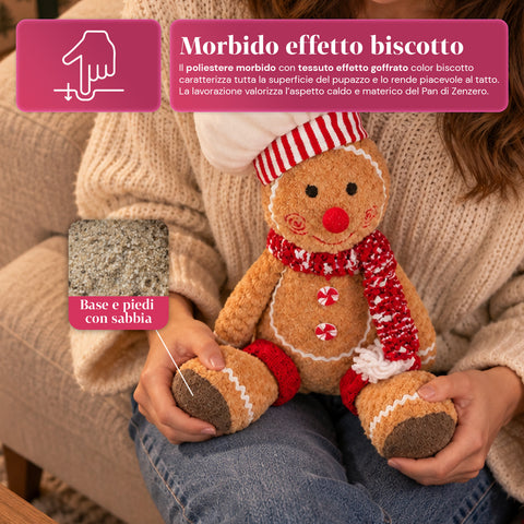 Pluszowa figurka piernikowego ludzika Ginger o wysokości 30 lub 40 cm – dekoracja bożonarodzeniowa z czapką kucharską lub świąteczną czapką