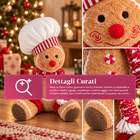 Pluszowa figurka piernikowego ludzika Ginger o wysokości 30 lub 40 cm – dekoracja bożonarodzeniowa z czapką kucharską lub świąteczną czapką