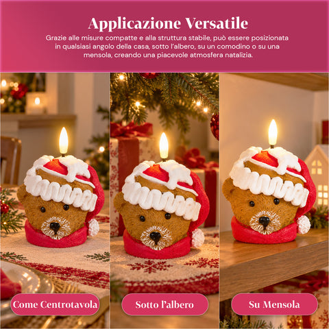 Candela Natalizia LED a Batteria in 3 Varianti – Babbo Natale con Albero, Orsetto e Viso Orso, Fiamma Effetto Reale, Decorazione Natale