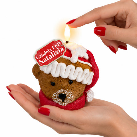 Candela Natalizia LED a Batteria in 3 Varianti – Babbo Natale con Albero, Orsetto e Viso Orso, Fiamma Effetto Reale, Decorazione Natale