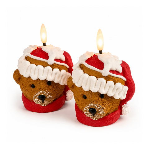 Candela Natalizia LED a Batteria in 3 Varianti – Babbo Natale con Albero, Orsetto e Viso Orso, Fiamma Effetto Reale, Decorazione Natale
