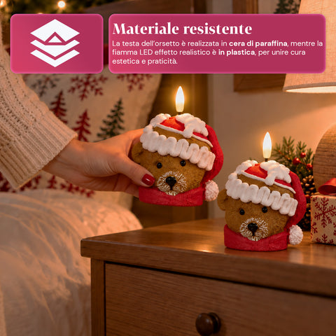 Candela Natalizia LED a Batteria in 3 Varianti – Babbo Natale con Albero, Orsetto e Viso Orso, Fiamma Effetto Reale, Decorazione Natale
