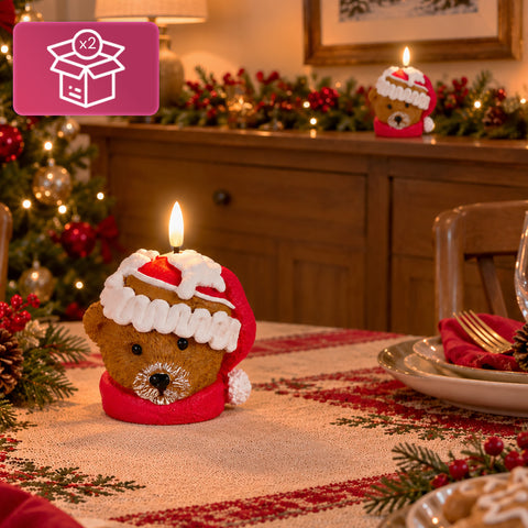 Candela Natalizia LED a Batteria in 3 Varianti – Babbo Natale con Albero, Orsetto e Viso Orso, Fiamma Effetto Reale, Decorazione Natale