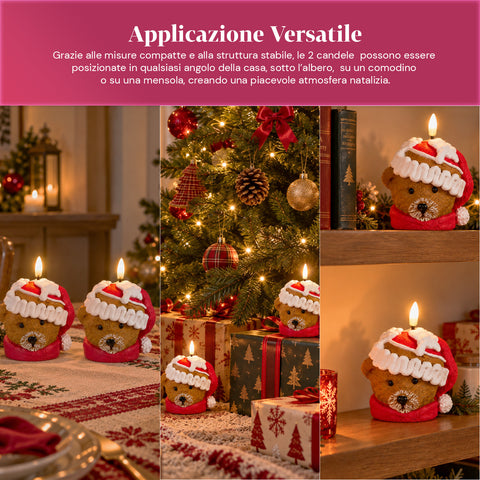 Candela Natalizia LED a Batteria in 3 Varianti – Babbo Natale con Albero, Orsetto e Viso Orso, Fiamma Effetto Reale, Decorazione Natale