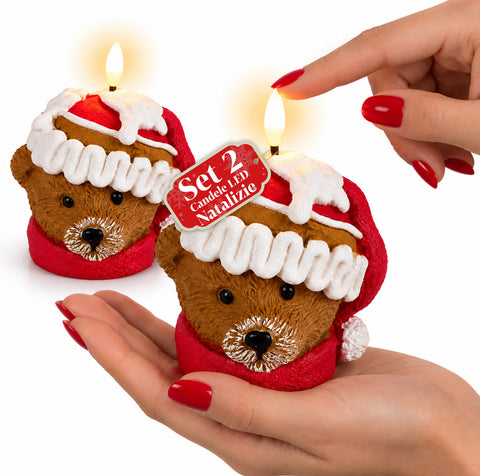 Candela Natalizia LED a Batteria in 3 Varianti – Babbo Natale con Albero, Orsetto e Viso Orso, Fiamma Effetto Reale, Decorazione Natale