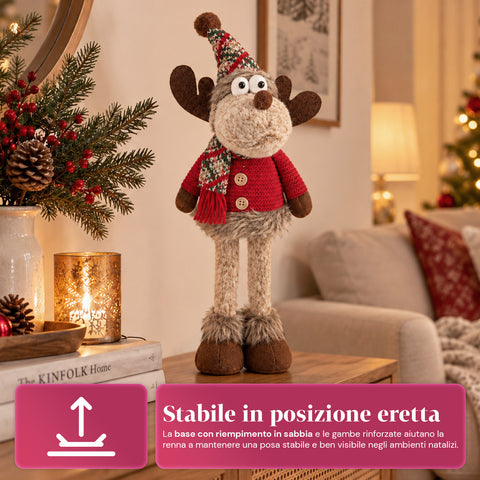 Dekoracyjny renifer bożonarodzeniowy z poliestru – ozdoba świąteczna z piaskowaną podstawą, uroczym designem, 4 wariantami stylu, 2 rozmiarami: 35 i 50 cm