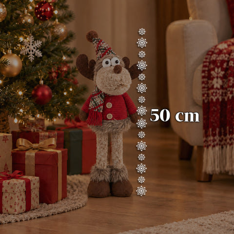 Dekoracyjny renifer bożonarodzeniowy z poliestru – ozdoba świąteczna z piaskowaną podstawą, uroczym designem, 4 wariantami stylu, 2 rozmiarami: 35 i 50 cm