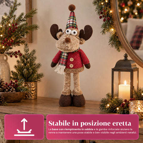Dekoracyjny renifer bożonarodzeniowy z poliestru – ozdoba świąteczna z piaskowaną podstawą, uroczym designem, 4 wariantami stylu, 2 rozmiarami: 35 i 50 cm