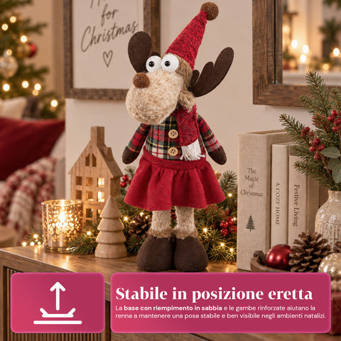 Dekoracyjny renifer bożonarodzeniowy z poliestru – ozdoba świąteczna z piaskowaną podstawą, uroczym designem, 4 wariantami stylu, 2 rozmiarami: 35 i 50 cm