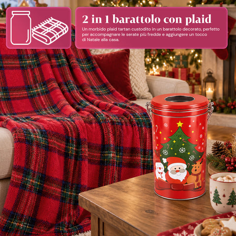 Świąteczny słoik 30x16 cm z kocem Coral Fleece 145x110 cm, miękki koc w kratę tartanową – Blind Box