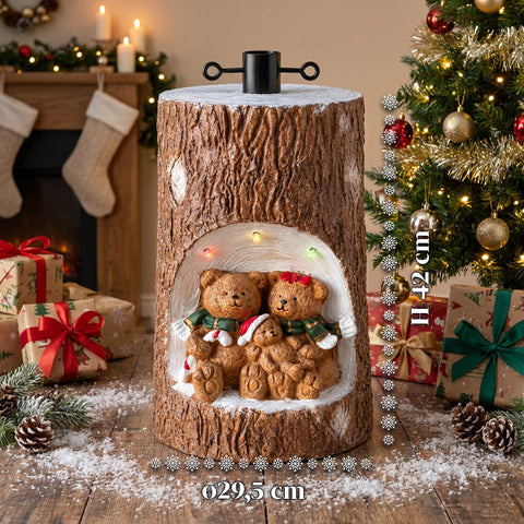 Podstawa pnia choinki z animowanymi diodami LED i postaciami 3D do choinek o wysokości do 180 cm – osłona podstawy z żelaza i magnezu z mocowaniem Ø 4 cm