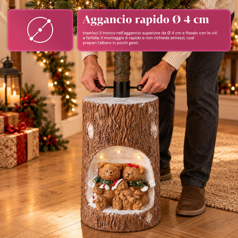 Podstawa pnia choinki z animowanymi diodami LED i postaciami 3D do choinek o wysokości do 180 cm – osłona podstawy z żelaza i magnezu z mocowaniem Ø 4 cm