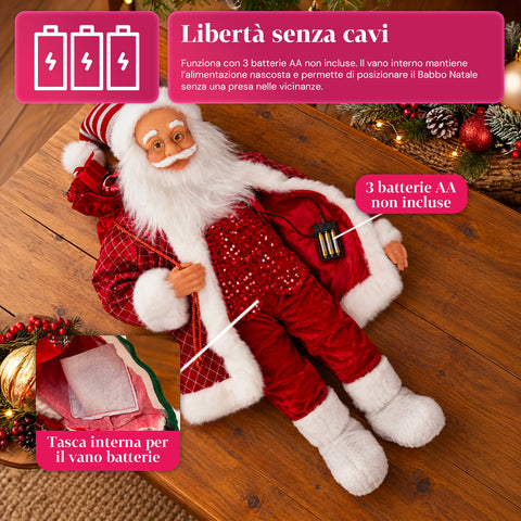 Święty Mikołaj ze światłami i muzyką, dekoracyjna figurka bożonarodzeniowa 65-95-120 cm, podświetlana ozdoba na baterie – Blind Box