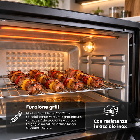 Piekarnik elektryczny 40 l z podwójną płytą grzejną, grillem, 5 trybami pieczenia, timerem 120 minut, temperaturą 100-250°C i podwójnymi szklanymi drzwiami