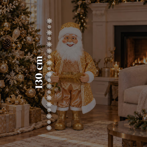 Tańczący Święty Mikołaj 130 cm z muzyką, złota bożonarodzeniowa figura tańcząca, śmiejąca się i śpiewająca, wiele trybów i utworów, podstawa do wypełnienia, zasilacz w zestawie