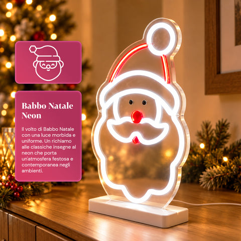 Świecący neonowy Mikołaj LED 25x40 cm, światło czerwone i białe