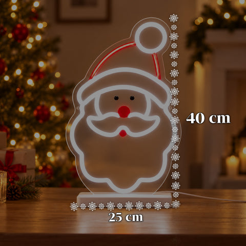 Świecący neonowy Mikołaj LED 25x40 cm, światło czerwone i białe