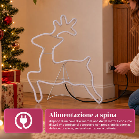 Świecący neonowy renifer LED 65x58 cm, zimna biel, do użytku wewnątrz i na zewnątrz