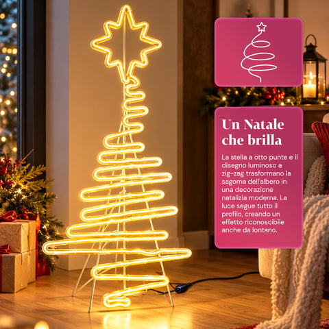 Świecąca choinka bożonarodzeniowa LED w formie neonu, 108 cm, z gwiazdą, ciepła biel