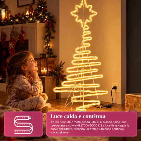 Świecąca choinka bożonarodzeniowa LED w formie neonu, 108 cm, z gwiazdą, ciepła biel