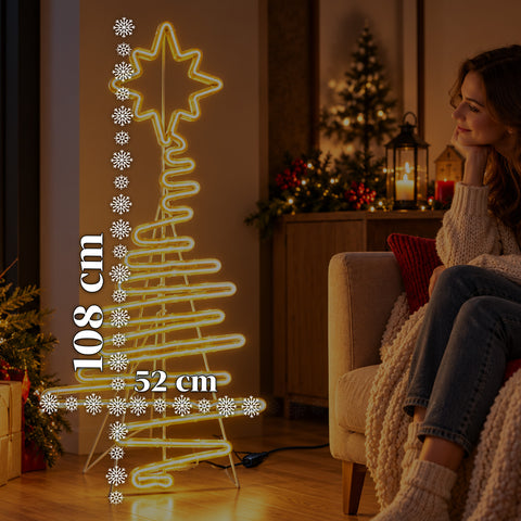 Świecąca choinka bożonarodzeniowa LED w formie neonu, 108 cm, z gwiazdą, ciepła biel