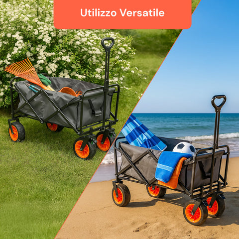 Carrello da Giardino Pieghevole in Acciaio con Freno e Manico Portata 160kg