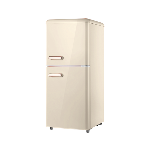 Kremowa lodówka dwudrzwiowa retro 110 l