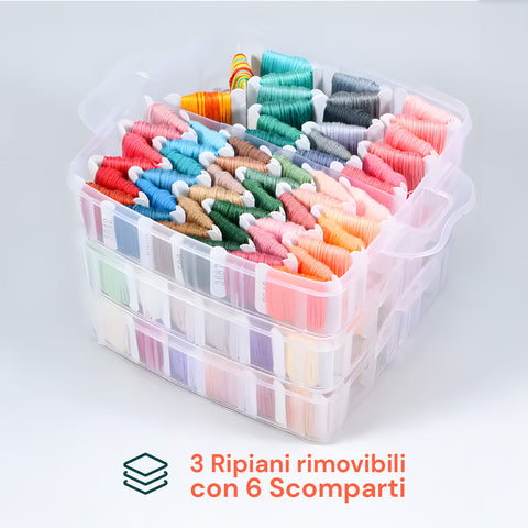 Set Ricamo Completo con 3 Livelli, 150 Fili, Aghi e Organizer in Plastica