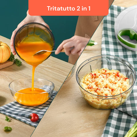 Tritatutto manuale Avilia 2 in 1: tritare verdure e spremere succo d'arancia, multifunzione per preparazioni diverse