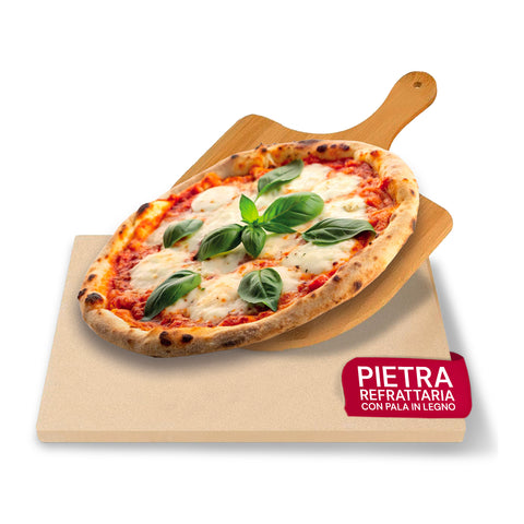 Set Pietra Refrattaria e Pala in Bambù per Pizza Croccante Fatta in Casa
