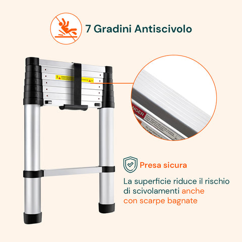 Scala Telescopica 7 Gradini Professionale in Acciaio – Uso Domestico e Lavoro