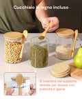 Barattoli Ermetici in Vetro 500ml con Cucchiaio e Supporto, Confezione da 3