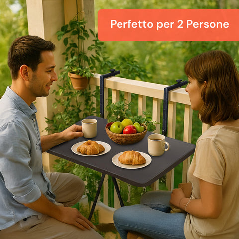 Tavolino pieghevole perfetto per 2 persone, ideale per colazioni e momenti di relax in coppia sul balcone