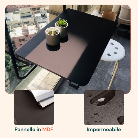 Tavolino pieghevole completamente chiuso con altezza di 99cm, design salvaspazio in metallo resistente per facile stoccaggio