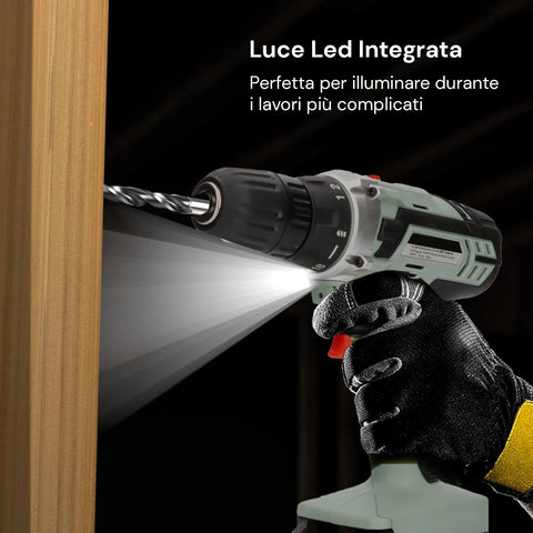 Luce LED integrata del trapano perfetta per illuminare durante i lavori più complicati con visibilità ottimale