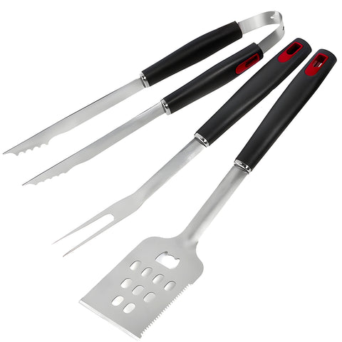 Set 3 Utensili Barbecue in Acciaio Satinato: Pinze, Spatola, Forchetta
