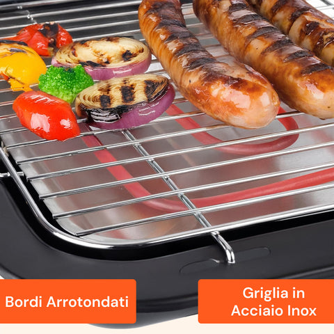 Barbecue Elettrico da Esterno 88x54 Cm con Griglia e Scaldavivande
