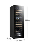 Cantinetta vini da 44 bottiglie 130 litri Corte Vigna con dimensioni complete 126,2x48,2x43cm, ripiani in legno e display digitale doppia temperatura