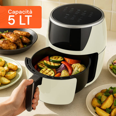 Friggitrice Ad Aria 5l 1500w Temperatura 80-200°C Con Timer E Display Led