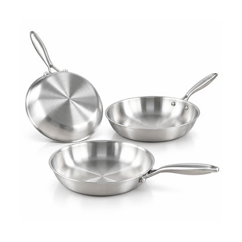 Set 3 Padelle in Acciaio Inox Tri-Ply 20-24-28 cm per Induzione