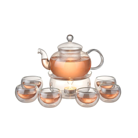 Servizio da Tè in Vetro Borosilicato con Infusore e Candela Riscaldanti