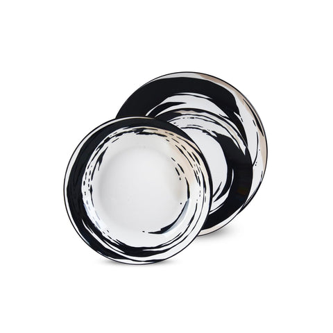 Servizio Piatti Elegante Vulcania 18 Pezzi Nero/Bianco per Cene Raffinate