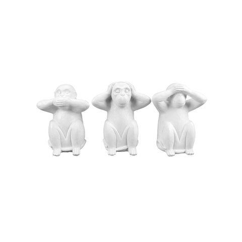 Set 3 Scimmiette Decorative "Non Vedo, Non Sento, Non Parlo" in Ceramica Bianca